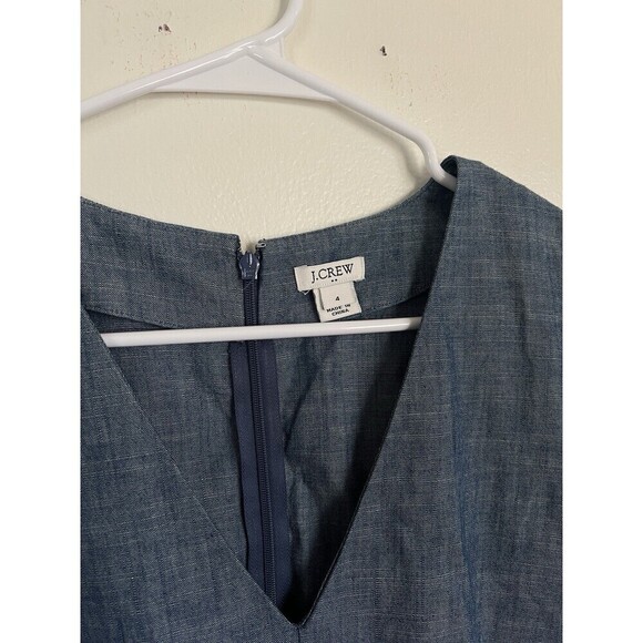 J. Crew Blue Chambray V Neck Ruffle Tie Sleeve Fit Flare Dress 4 Cap Sleeve - Picture 2 of 3